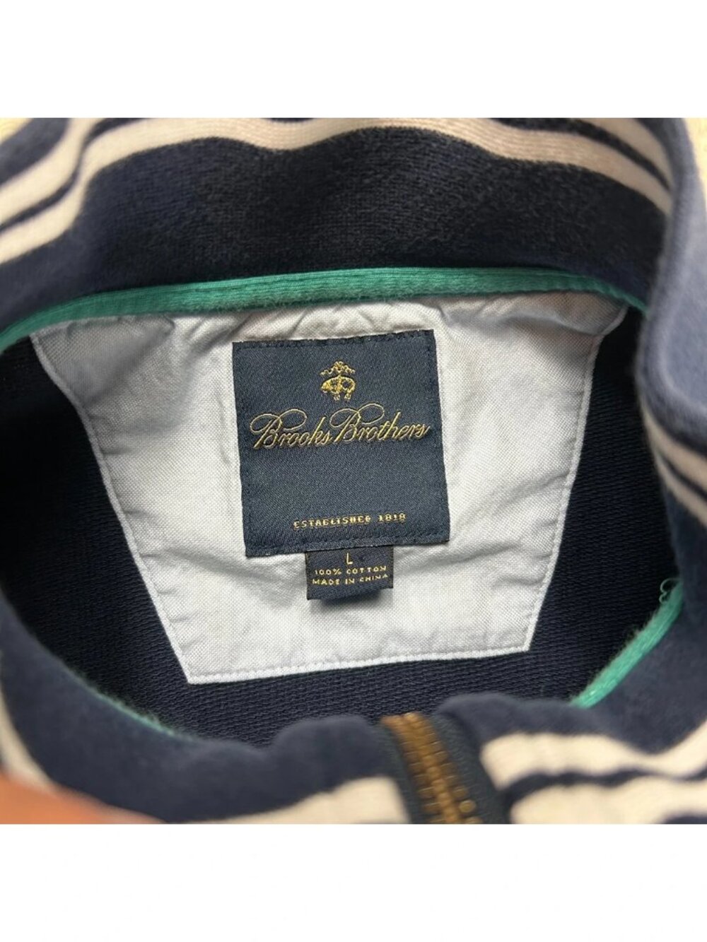 Brooks Brothers Sweatshirt Mens L Navy Blue Cotton 1/4-Zip Mock Neck Long Sleeve - Picture 6 of 11